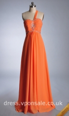 One Shoulder Beaded Orange Prom Dress DVP0061