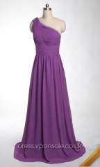 Grecian Purple One Shoulder Prom Dress VPW936